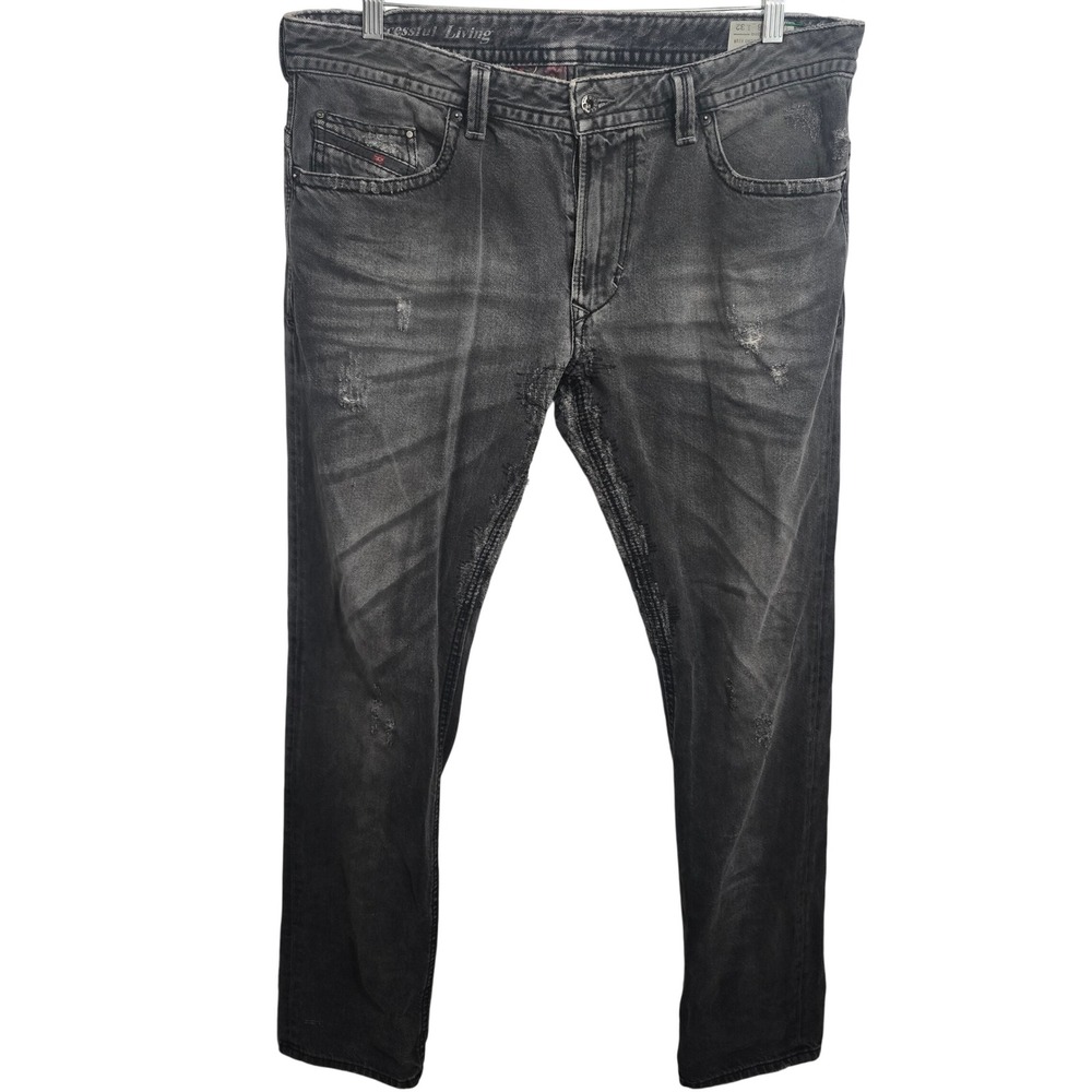 Diesel Industry Mens Distressed Faded Black Straight Leg Jeans Sz 36 Made Italy